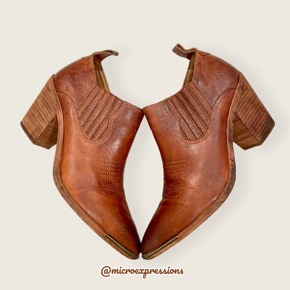 Frye Faye Shootie Cognac Leather Western Southern Embroidered Cowboy Heel Bootie - Picture 10 of 11
